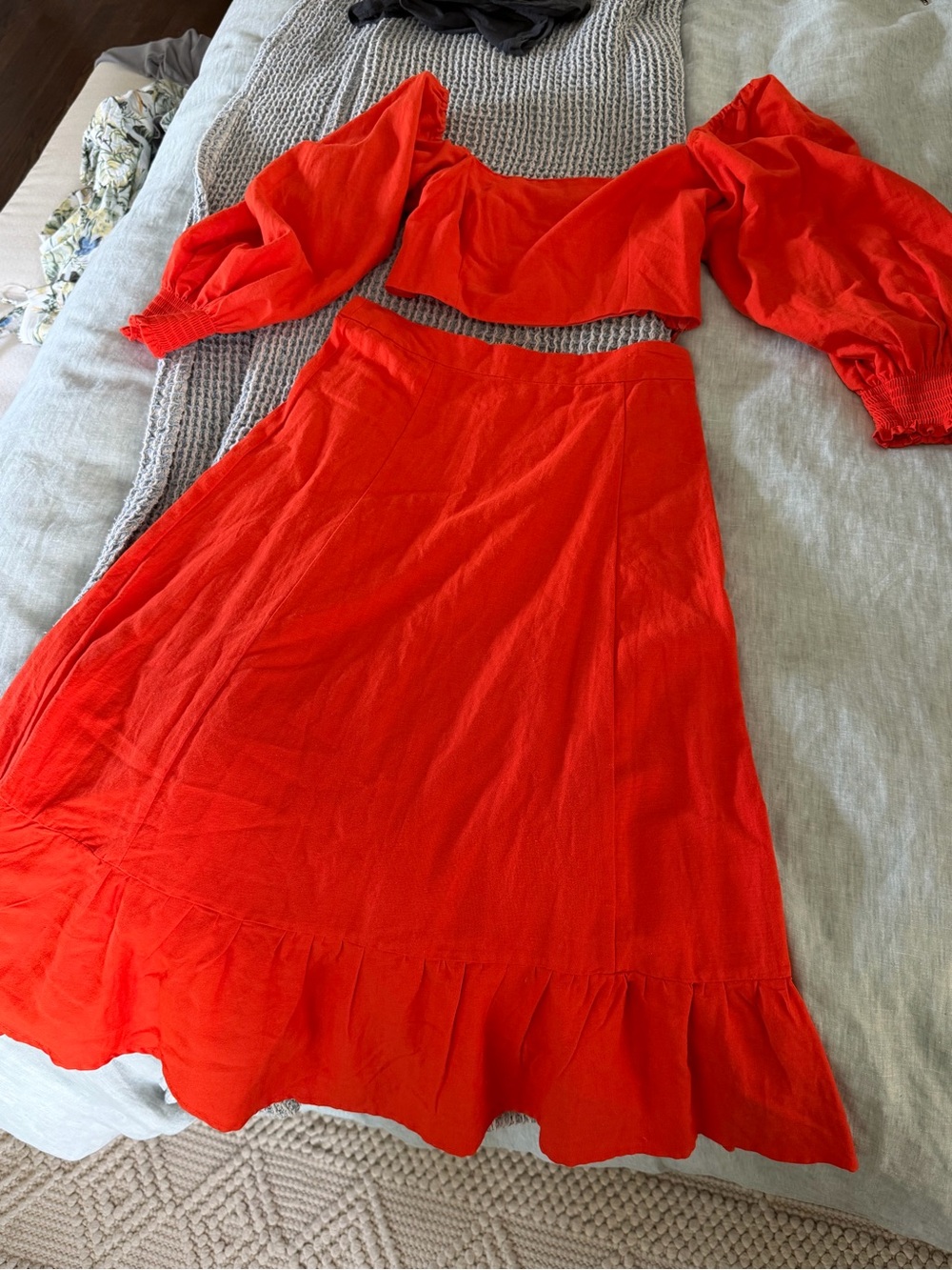 OPT Vibrant Red Two-Piece Puff Sleeve Set